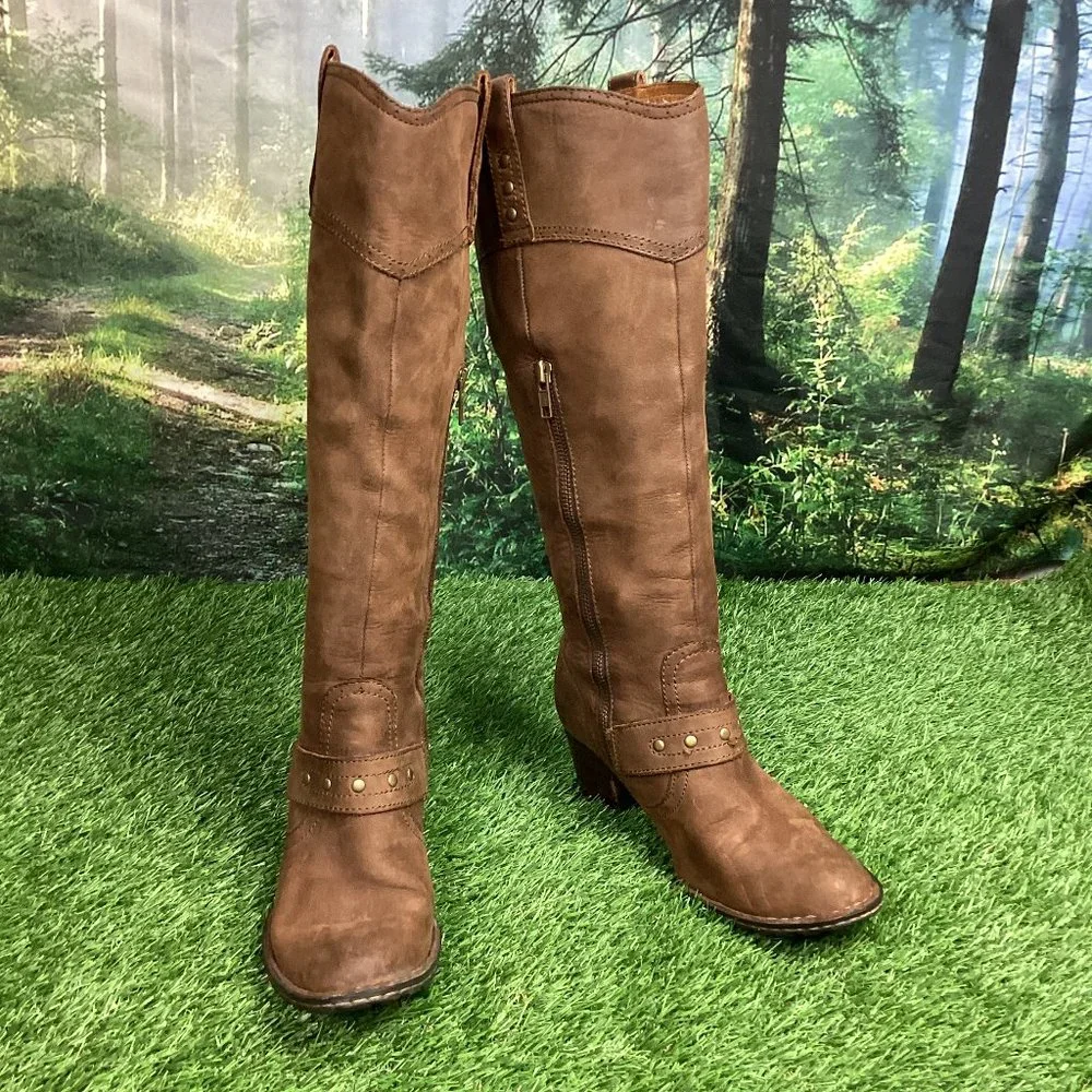 Born Brown Leather Tall Riding Boots Zip Up 6